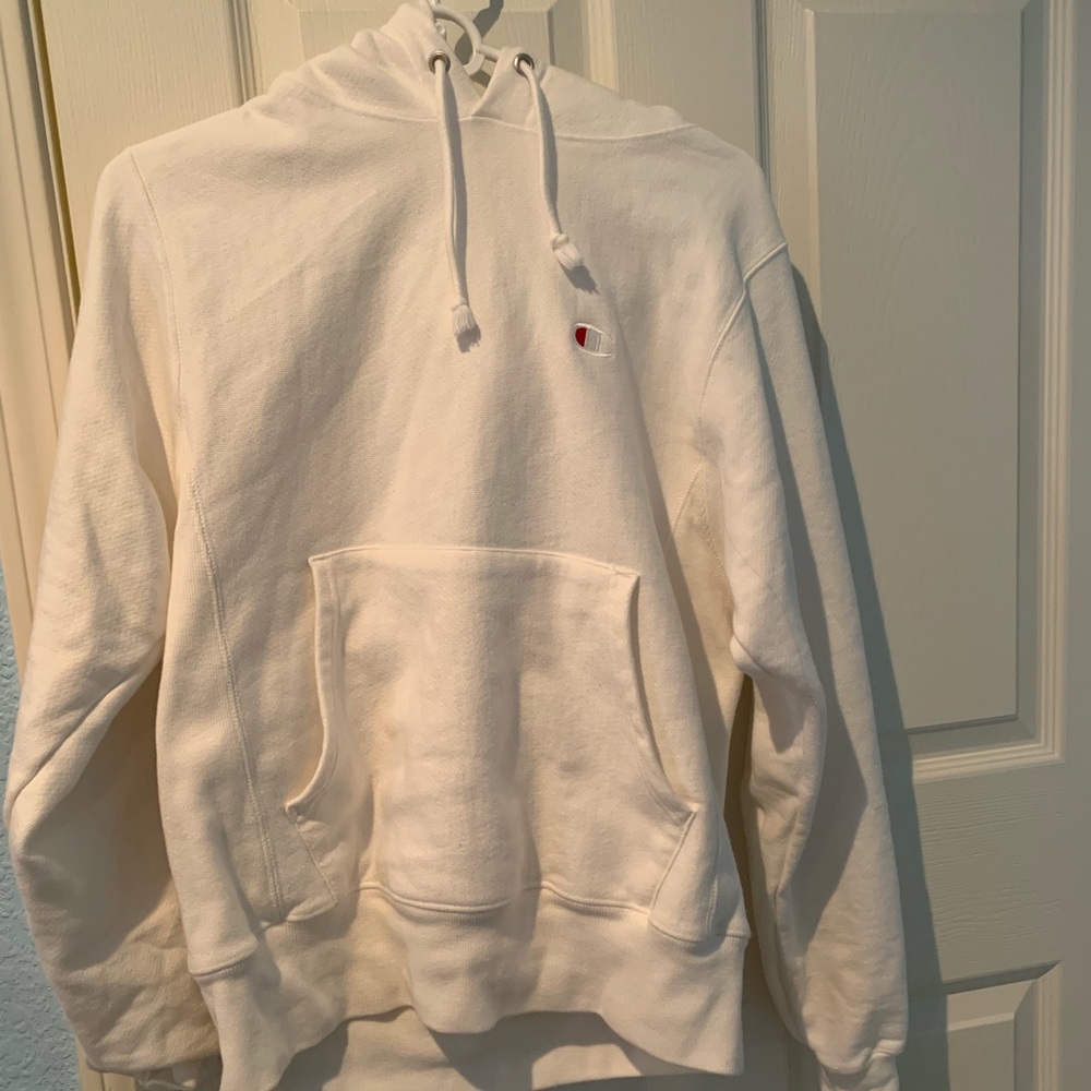 champion reverse weave cream white hoodie